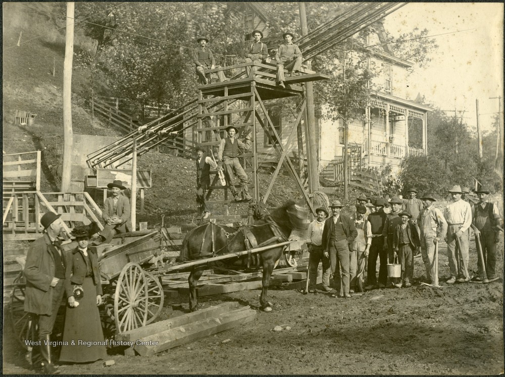 West side of the Monongahela river bridge showing the trolley line workmen.