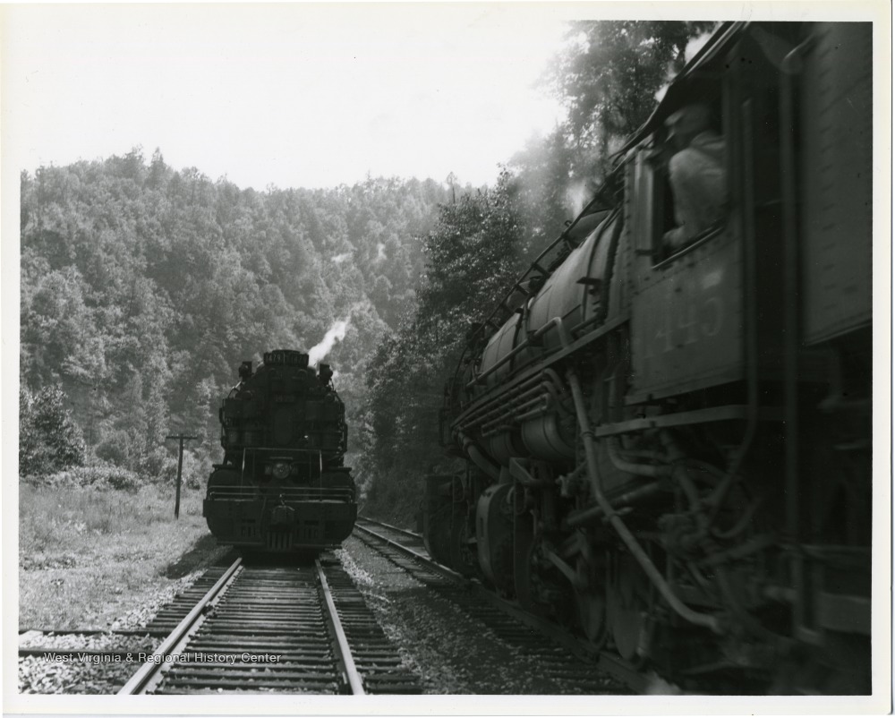 Chesapeake and Ohio Mallet Locomotive No. 1479 Passing No. 1445 on