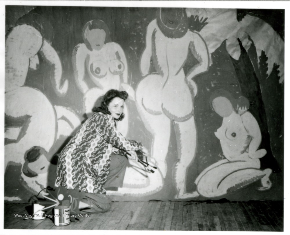 Grace Martin Taylor Poses with Paintings of Nudes - West Virginia History  OnView | WVU Libraries