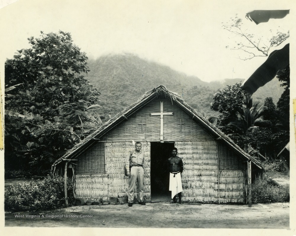 Marshall L Williamson U S Navy Medical Corps With An Islander At A Chapel On The Island Of Espiritu Santo West Virginia History Onview Wvu Libraries