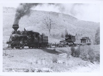 Engine hauling cars on the Cass Scenic Railroad.