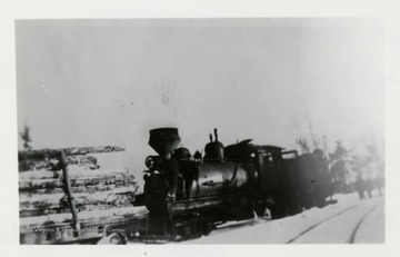 Train engine in the snow.