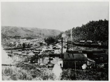 Mill and buildings in the town of Spruce, W.Va.