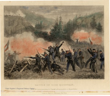 Battle of Rich Mountain scene. Color version. From the original painting by Chappel in the possession of the publishers. Johnson Fry and Co. Publishers, New York.