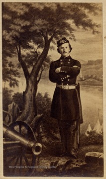 An illustrated portrait of Elmer Ellsworth, Colonel of a New York Zouave Unit in the Union Army. A favorite friend of the Lincoln family, Ellsworth was killed by a Southern sympathizer, May, 1861 in Alexandria, Virginia.   