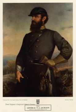 Painted portrait of General T.J. Jackson.  Copyright New York Graphic Society, Fine Art Publishers.  Printed in Holland.   