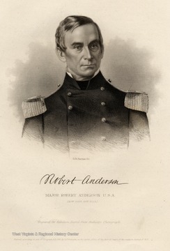 Engraving of Major Robert Anderson, U.S.A.  (Now Brig. Gen. U.S.A.)  Engraved for Rebellion Record from Anthonys Photograph.  Entered according to act of Congress A.D.1861, by G.P. Putnam, in the clerks office of the district court of the southern district of N.Y.