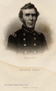 Engraving of Braxton Bragg.  New York, G.P. Putnam.