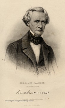 Engraving of General Simon Cameron, Secretary of War.  Engraved for Rebellion Record.  New York, G.P. Putnam.  