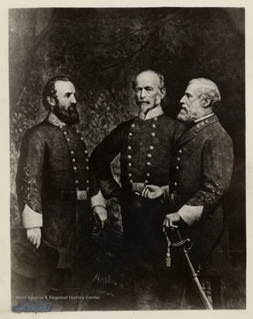 Copy of a painting of (L to R) General Thomas J. (Stonewall) Jackson C.S.A., General Joseph E. Johnston C.S.A., General Robert E. Lee C.S.A.