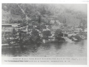 The ruins of the Hambleton Leather Company beside the Black Fork River in Hambleton, W. Va.
