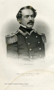 Engraved portrait of a young Major General Robert E. Lee.