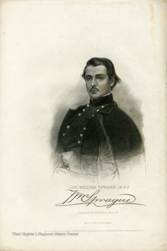 Portrait of Governor William Sprague of Rhode Island engraved for the Rebellion Record.
