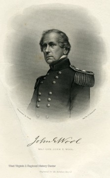An engraving of Major General John E. Wool by J.C. Buttre. Original photograph taken by Mathew Brady. 