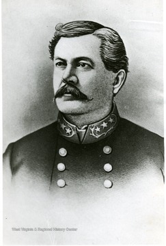 Portrait of Maj Gen. Tho. L. Rosser, CSA. He captured Beverly in January 1865, despite snow, cold, and high water. See West Virginia Collection Pamphlet 6610 and Boyd Stutler's 'WV in the Civil War.'