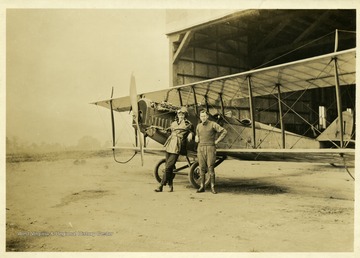 The aircraft in the picture is a Curtiss Jenny.  Records show that the tail number (#1) corresponds to an aircraft that had a mishap enroute to West Virginia, and was destroyed in a crash on August 4, 1917.  In this crash Cadet C.B. Lambert (of Welch, West Virginia) was killed, and Lieutenant William Frey was injured.  (See newspaper Wheeling Register, August 4, 1917.)