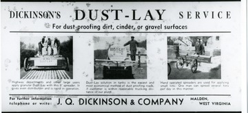 Dust-Lay advertisement for J.Q. Dickinson and Co. Malden, W. Va. 