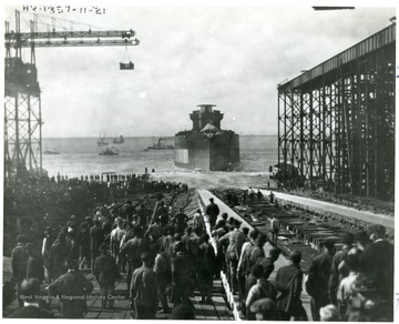 Taken at Hampton Roads Va. Photo of the U.S.S. West Virginia taken after launching.  Credit Line: Navy Department photo no. 80-CF-2058-2 in National Archives.