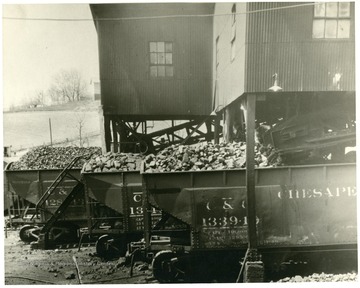 Filled coal cars at the Lochgelly Mine in Fayette County, W. Va. 