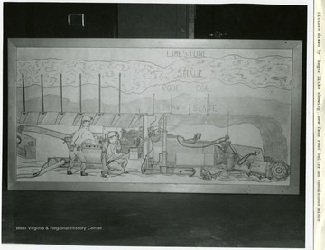 Picture drawn by Roger Zitko showing new face roof bolter on a continuous miner.