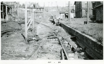Wrecked tracks and run down buildings at the Davis Coal and Coke Co.