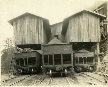 Coal filled hoppers at the tipple on Laurel Creek, Quinnimont District, Fayette County.