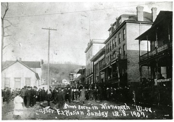 People fill the streets after the Monongah Mine disaster.