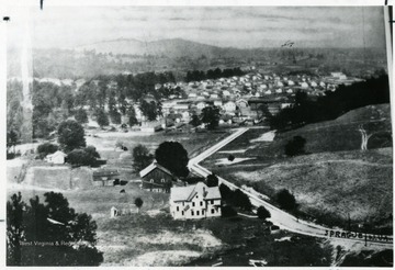 Clusters of miner's houses in the distance at Sprague, W. Va.
