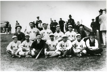 Group portrait of the U.M.W.A. Baseball team. 