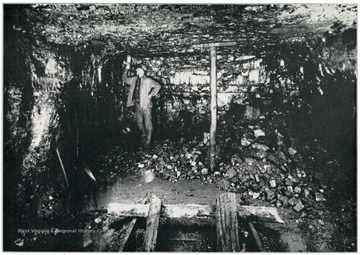 'West Virginia has produced 20 percent of all the coal mined in the United States since 1800, a survey shows. The survey, by the Bituminous Coal Institute, also showed that during the 20 years from 1930 through 1949, West Virginia led all states in soft coal production. Picture courtesy of the W. Va. Dept. of Labor.'