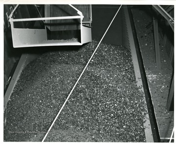 Coal in a plant in a chute for processing.