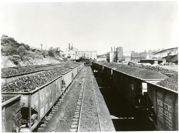 Filled coal cars outside of the Preparation Plant.