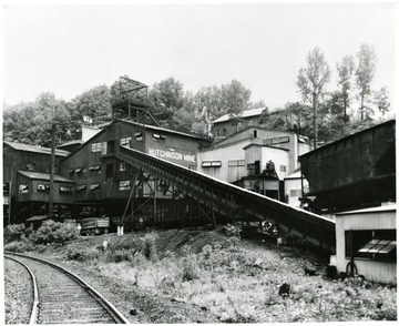 Mine cars and buildings around the preparation plant.