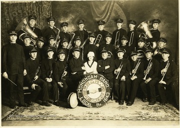 Group picture of the Monongah Band of Local No. 1643 of United Mine Workers of America.