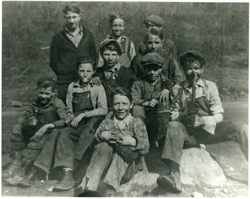 Group portait of boys at Pursglove. 'For information on the Mountaineer Mining Mission See A and M 2491 (S.C.).'