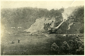 Headhouse and conveyor on hillside burning after an attack on Cliftonville.  'Picture used on pg. 195 of [Lee's] book.'
