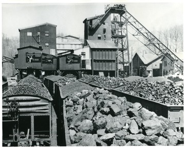 Many coal cars loaded at the Summerlee Mine.  