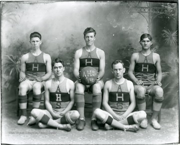 Group portrait of basketball players at Alderson High School, 1914.