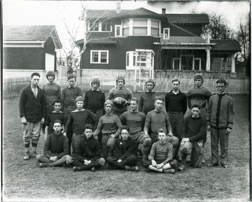 Group portrait of football players outside at Allegheny Collegiate Institute, Alderson, W. Va.