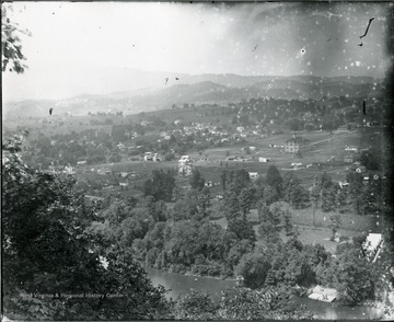 View of North Alderson looking N.W.  Camp Greenbrier in foreground.  Brick public school building right-center.