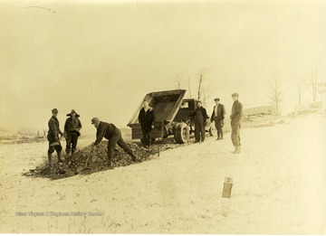 Homesteaders building roads at Arthurdale in November 1933.