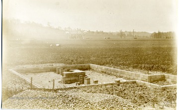 A homestead foundation in the early stages of being built at Arthurdale, West Virginia.