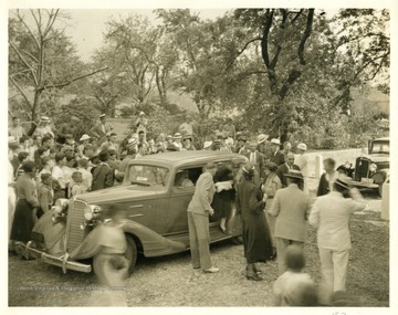 Mrs. Eleanor Roosevelt arrives at Arthurdale, West Virginia.