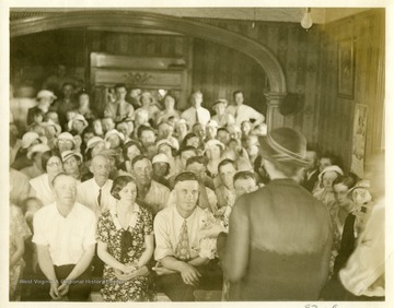 Eleanor Roosevelt speaks to homesteaders at Arthurdale, West Virginia.