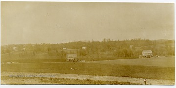 Frames of houses under construction at Arthurdale.