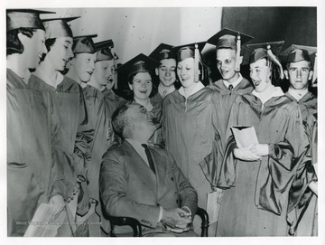 President Roosevelt is visiting graduates of Arthurdale High School in 1938.