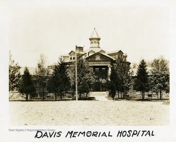 Trees in front of the Davis Memorial Hospital building in Elkins, West Virginia.
