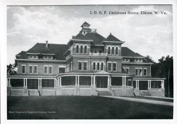 Postcard of the I.O.O.F. Childrens Home building in Elkins, West Virginia located in Randolph County.