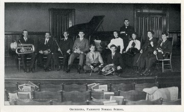 Group portrait of the Fairmont State Normal School Orchestra in Fairmont, Marion County, West Virginia.