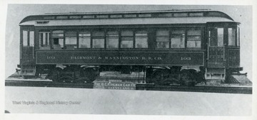 View of trolley car 103 of the Fairmont and Mannington R.R. Co., in Fairmont, West Virginia.